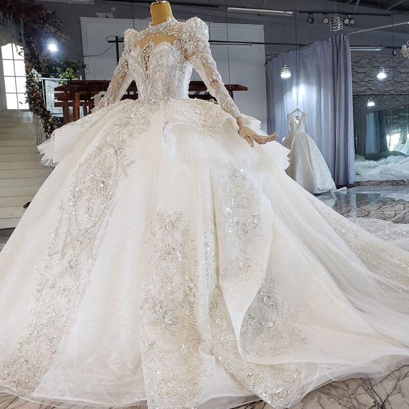 Princess Luxury Lace Long Sleeve Wedding Dress Luxury Wedding Dresses BlissGown 