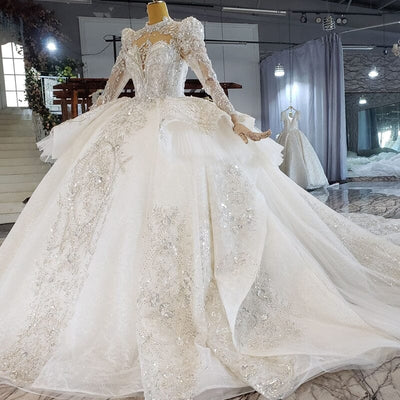 Princess Luxury Lace Long Sleeve Wedding Dress Luxury Wedding Dresses BlissGown 