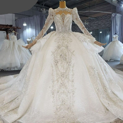 Princess Luxury Lace Long Sleeve Wedding Dress Luxury Wedding Dresses BlissGown As Picture Custom Size Floor Length
