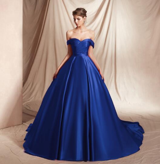 Satin Off Shoulder Princess Ball Gown Evening Gown
