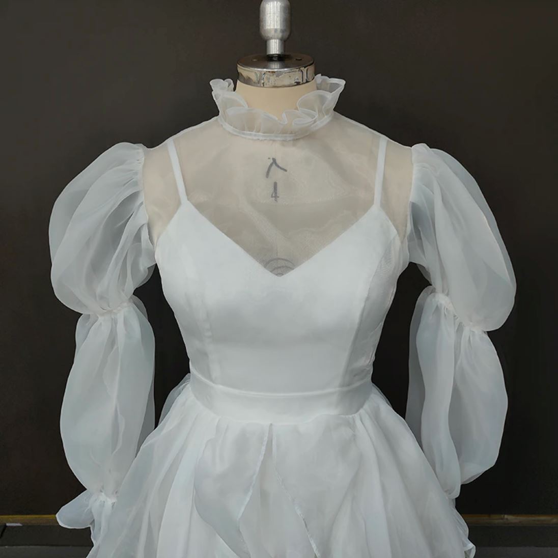 Puff Sleeves Ruffle Organza Neck Chiffon Beach Illusion Wedding Dress Beach Wedding Dresses BlissGown 