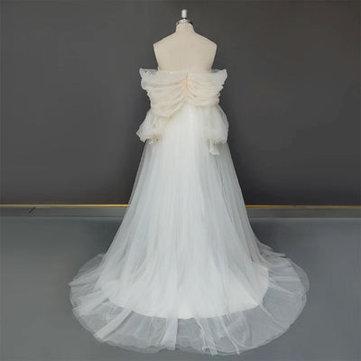 Puff Sleeves Sweetheart Open Back Beading Strapless Wedding Gown Sexy Wedding Dresses BlissGown 