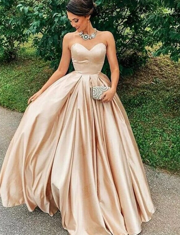 Puffy A Line Backless Champagne Satin Princess Gown Off Shoulder Prom Dresses BlissGown Champagne 2 