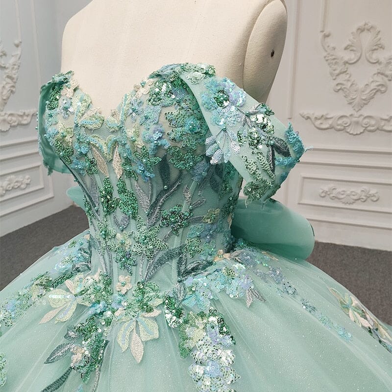 Quinceanera Dresses Ball Gown Green Sequined Lace Evening Dress Evening & Formal Dresses BlissGown 