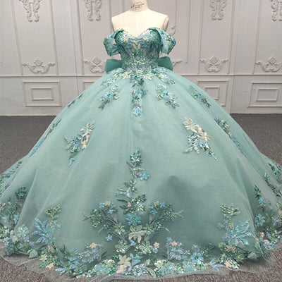 Quinceanera Dresses Ball Gown Green Sequined Lace Evening Dress Evening & Formal Dresses BlissGown Green 2 