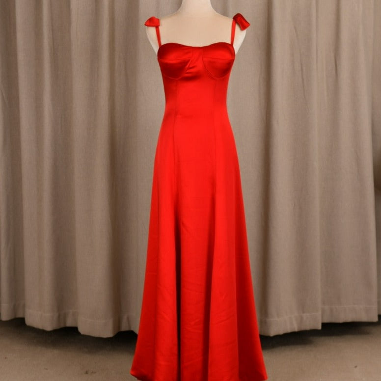 Red Backless Sleeveless Solid Satin Sexy Evening Dress Evening & Formal Dresses BlissGown 