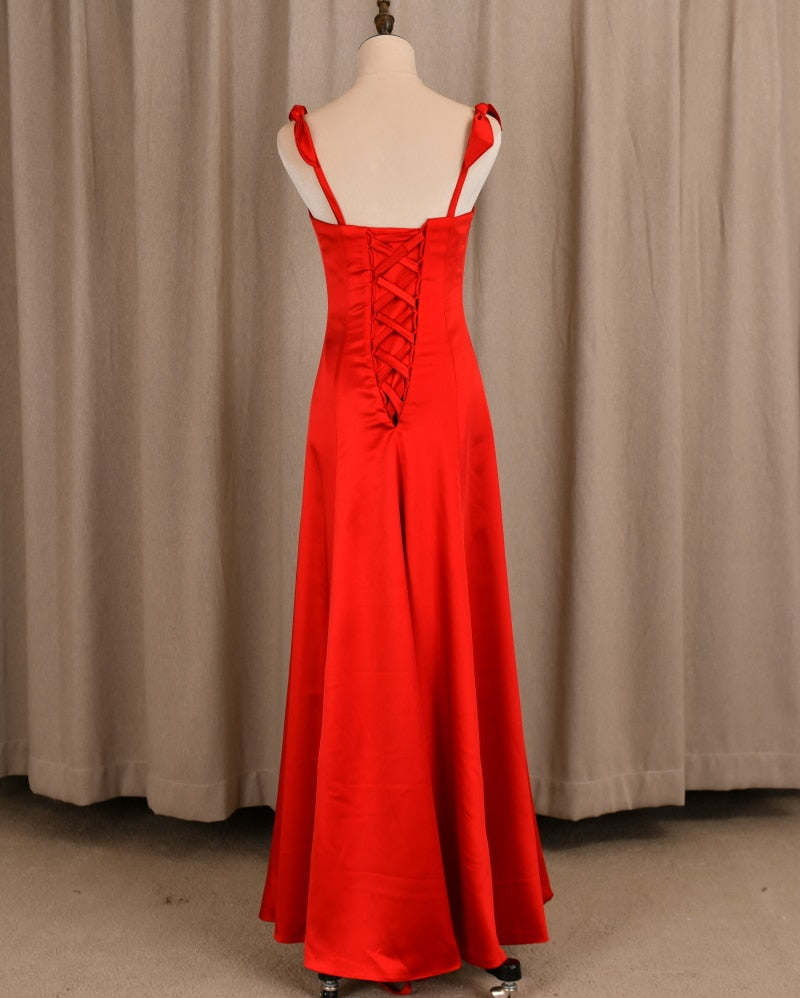 Red Backless Sleeveless Solid Satin Sexy Evening Dress Evening & Formal Dresses BlissGown 