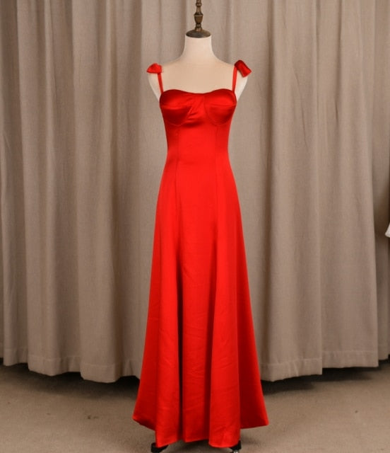 Red Backless Sleeveless Solid Satin Sexy Evening Dress Evening & Formal Dresses BlissGown Red 2 