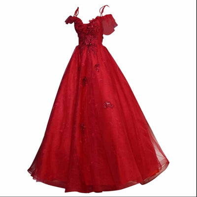 Red Luxury Ball Gown Plus Size Long Prom Dress Ball Gown Prom Dresses BlissGown 