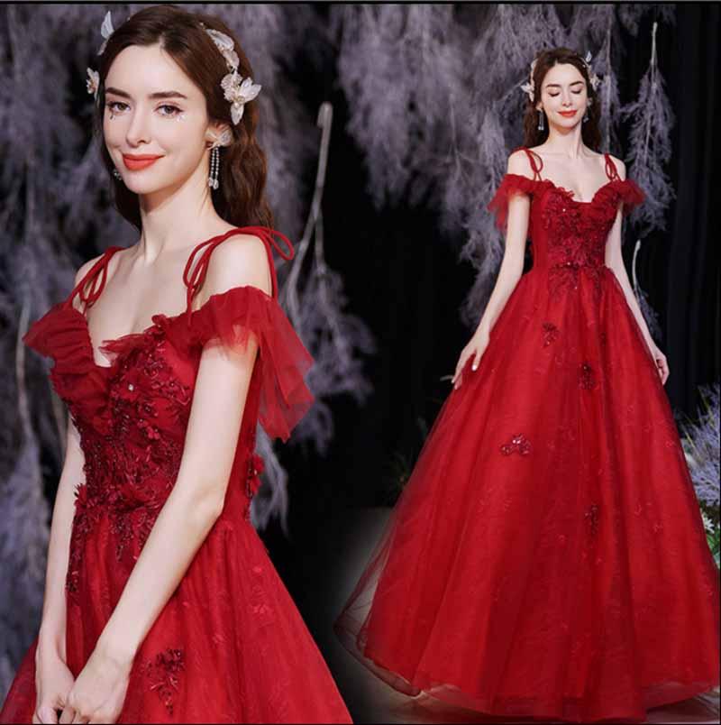 Red Luxury Ball Gown Plus Size Long Prom Dress Ball Gown Prom Dresses BlissGown 
