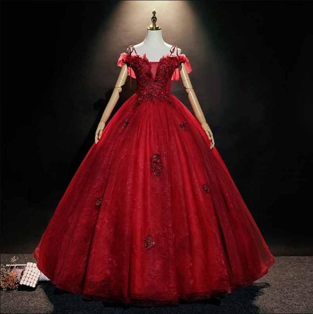 Red Luxury Ball Gown Plus Size Long Prom Dress Ball Gown Prom Dresses BlissGown Red 4XL 