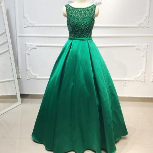 Red Satin Shinning Backless Plus Size Luxury Evening Gown Evening & Formal Dresses BlissGown Green 2 