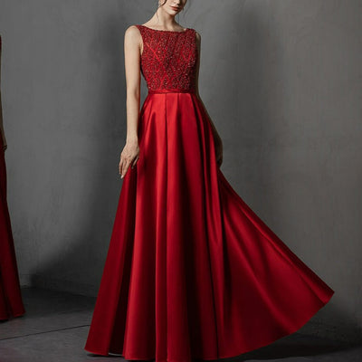 Red Satin Shinning Backless Plus Size Luxury Evening Gown Evening & Formal Dresses BlissGown Red 2 