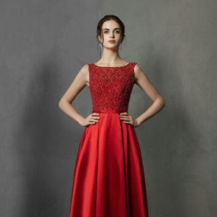 Red Satin Shinning Backless Plus Size Luxury Evening Gown Evening & Formal Dresses BlissGown Red 6 