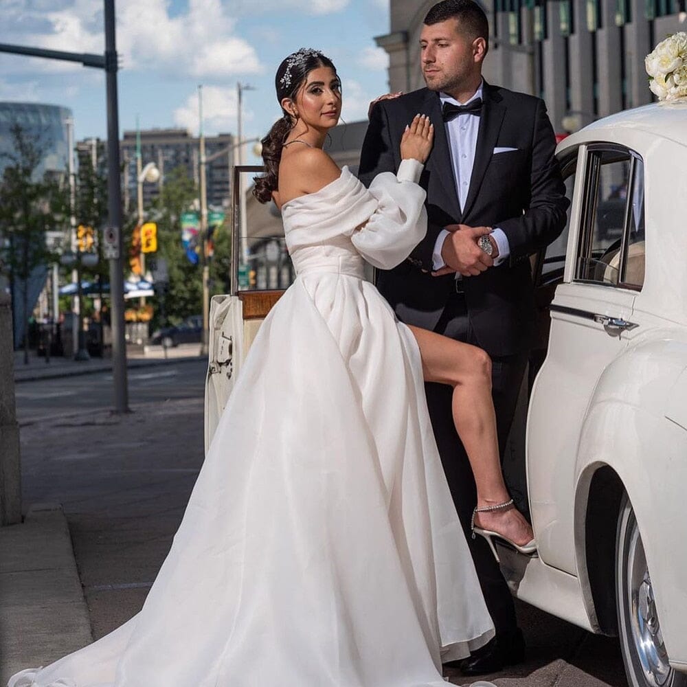 Removable Bolero with Detachable Overskirt Train Wedding Dress Classic Wedding Dresses BlissGown 