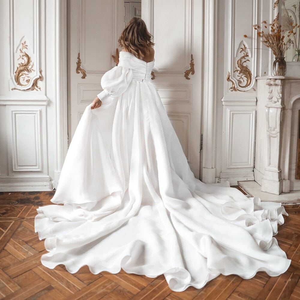 Removable Bolero with Detachable Overskirt Train Wedding Dress Classic Wedding Dresses BlissGown 