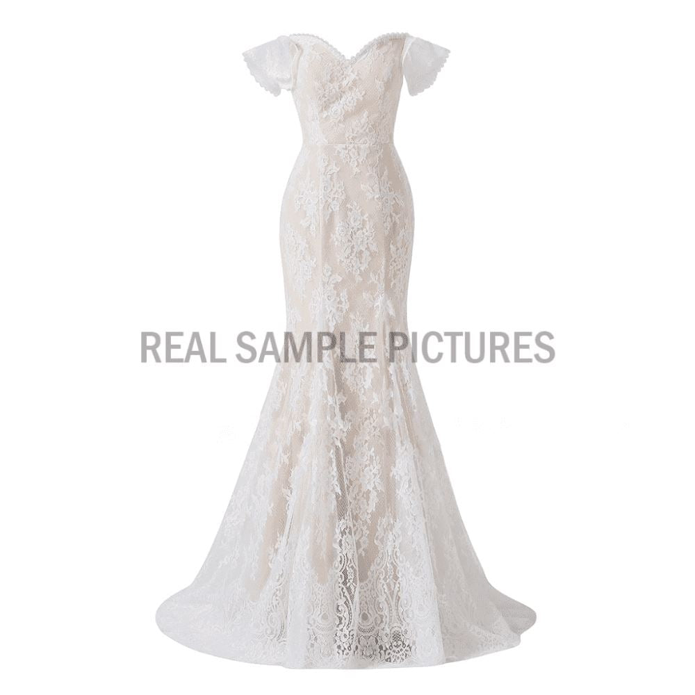 Retro Lace Mermaid Backless Floor Length Wedding Dress Vintage Wedding Dresses BlissGown Champagne 2 