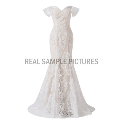 Retro Lace Mermaid Backless Floor Length Wedding Dress Vintage Wedding Dresses BlissGown Champagne 2 