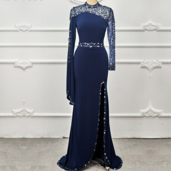 Rhinestones Beaded High Neck Full Sleeves Evening Dress Evening & Formal Dresses BlissGown As the picture 2 China, 10cm