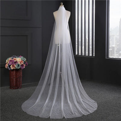 Ribbon Edge One-layer long With Comb Bridal Veil Wedding Accessories BlissGown 