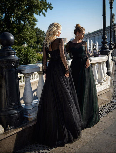 Romantic Black Long Sleeves Sexy Illusion Wedding Dress Romantic Wedding Dresses BlissGown 