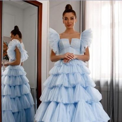 Ruffled Long Tulle Cake A Line Sleeveless Tiered Prom Dress Ball Gown Prom Dresses BlissGown As picture 8 