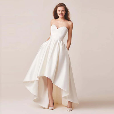 Satin High/Low with Jacket Floor-Length Bridal Gown Sexy Wedding Dresses BlissGown 