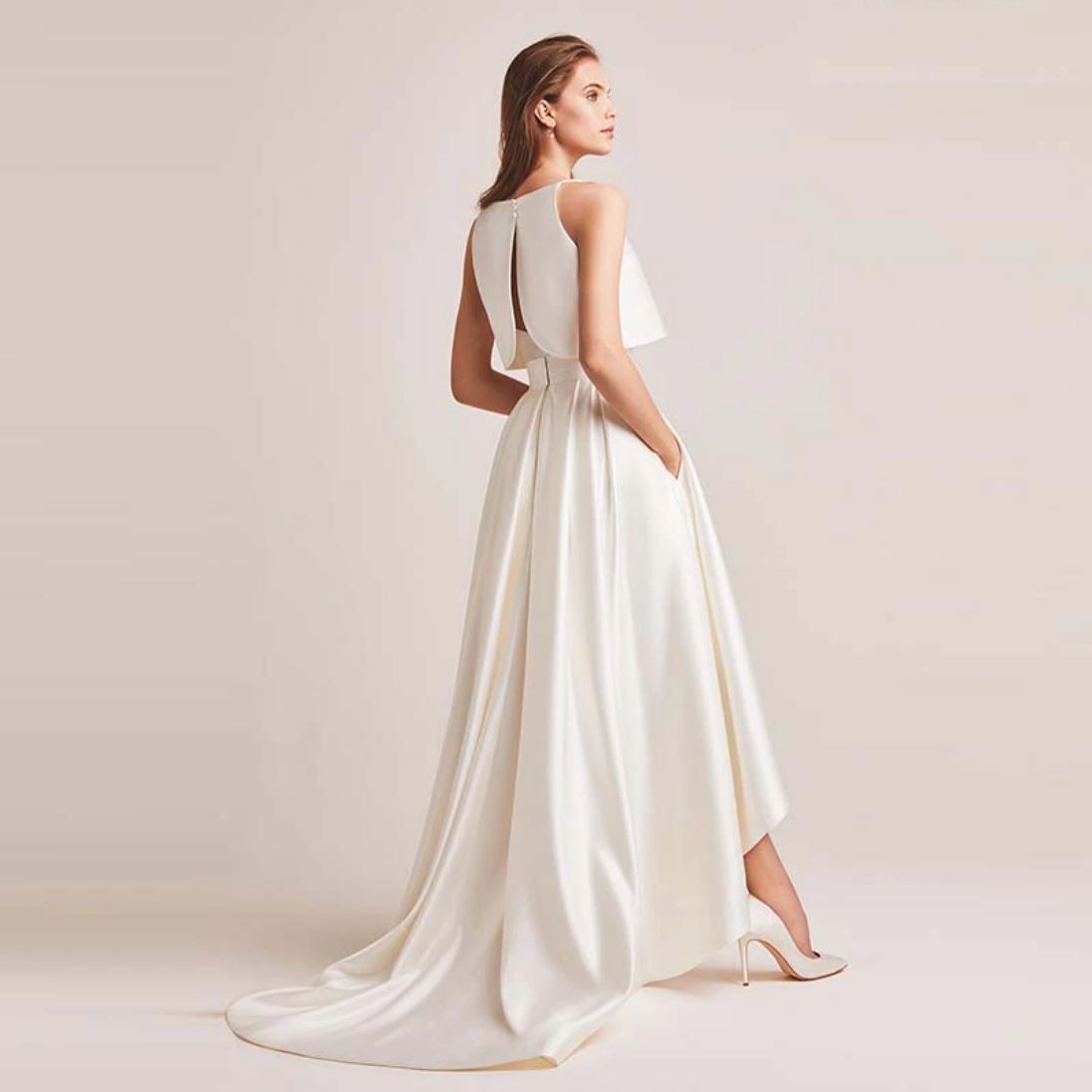 Satin High/Low with Jacket Floor-Length Bridal Gown Sexy Wedding Dresses BlissGown 