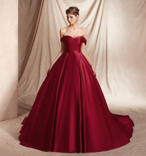 Satin Off Shoulder Princess Ball Gown Evening Gown Evening & Formal Dresses BlissGown As the picture 2 2 