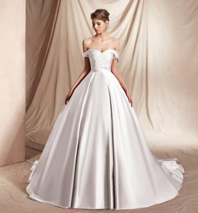 Satin Off Shoulder Princess Ball Gown Evening Gown Evening & Formal Dresses BlissGown Ivory 2 