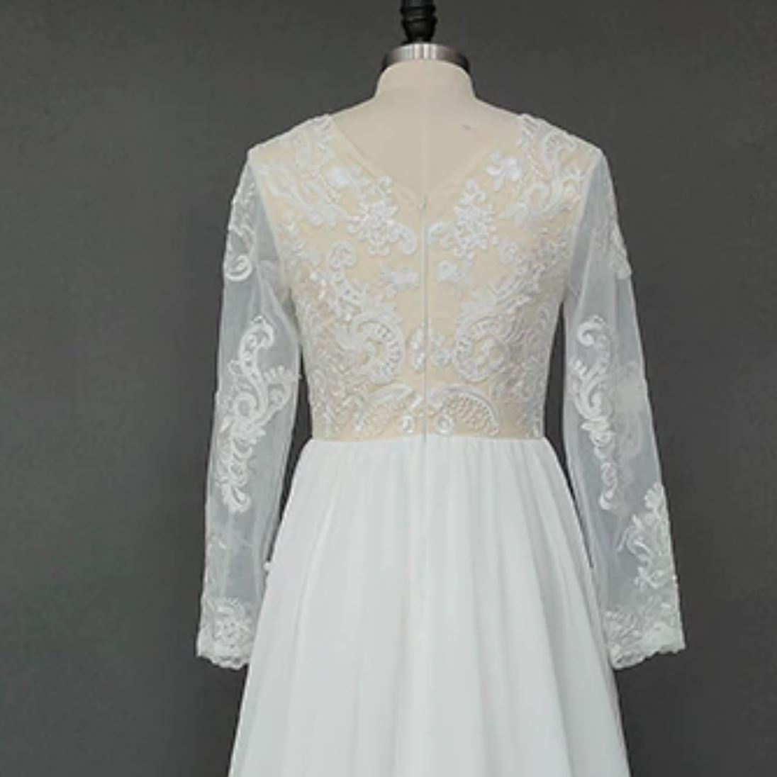 Scoop Long Sleeve Sweep Train Lace Bohemian Wedding Dress Boho Wedding Dresses BlissGown 
