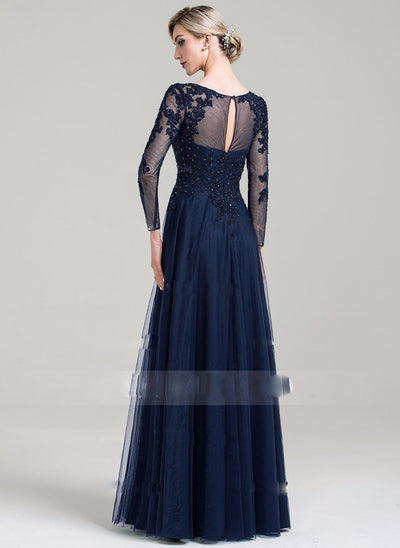 Scoop Neck A-Line Tulle Mother of the Bride Dress with Beading Sequins Mother of the Bride Dresses BlissGown 