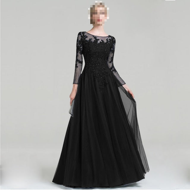 Scoop Neck A-Line Tulle Mother of the Bride Dress with Beading Sequins Mother of the Bride Dresses BlissGown Black 2 