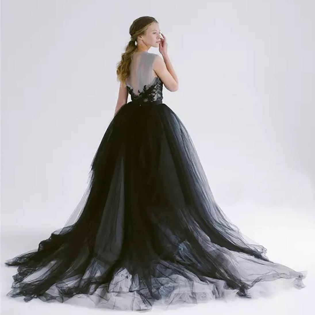 Silver and Black Gothic Two Stones Wedding Gown - BlissGown