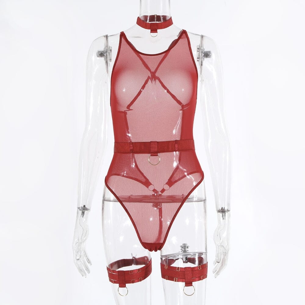 Sensual Bodysuit Thong Sword Belt Transparent Lingerie Accessories BlissGown 