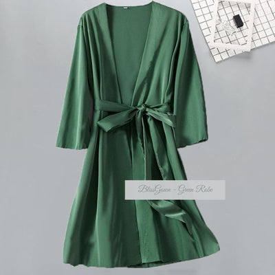Set Lace Kimono Bridesmaid Wedding Robe Robes BlissGown Green Robe M 