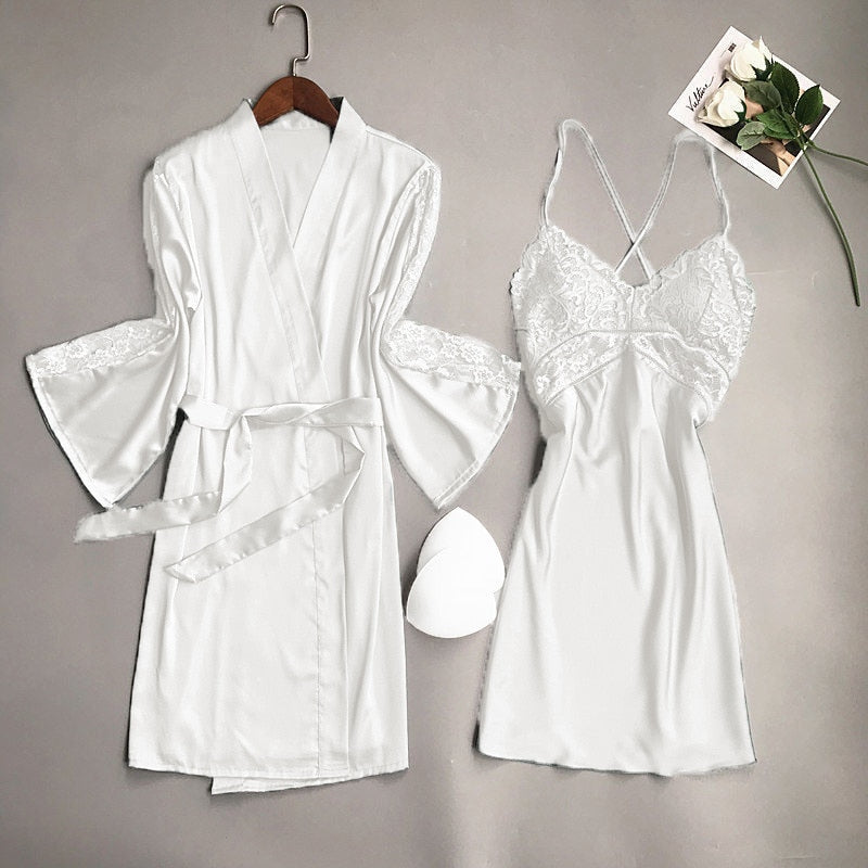 Set Lace Kimono Bridesmaid Wedding Robe Robes BlissGown White Robe Set 15 M China