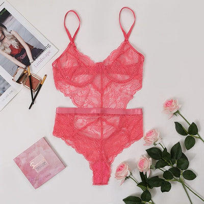 Sexy Body Backless Teddy Bear See-Through Lingerie Accessories BlissGown Dark Pink S 
