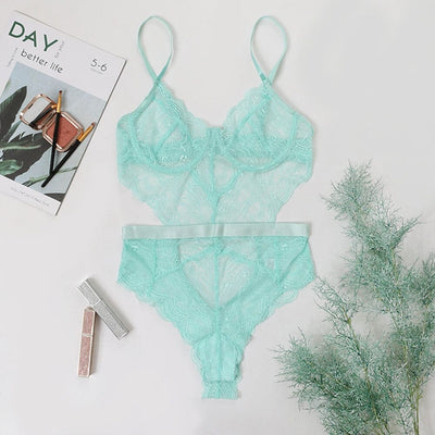 Sexy Body Backless Teddy Bear See-Through Lingerie Accessories BlissGown Mint Green S 