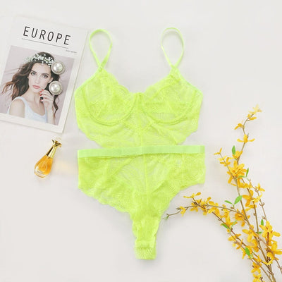 Sexy Body Backless Teddy Bear See-Through Lingerie Accessories BlissGown Neon Green S 