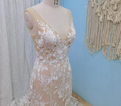 Sexy Deep V Lace Bohemia Mermaid Wedding Dress Boho Wedding Dresses BlissGown 