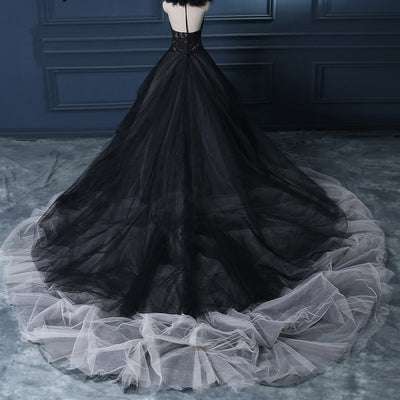 Sexy Deep V-neck Flower Black Gothic Wedding Dress Classic Wedding Dresses BlissGown 