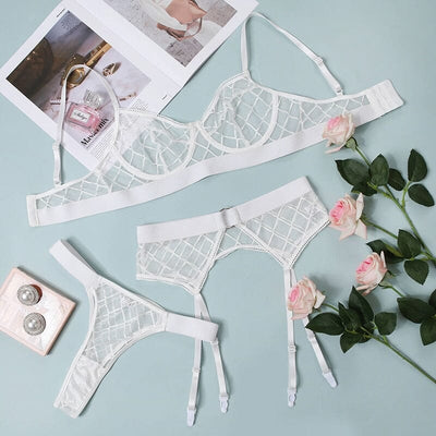Sexy Erotic Lingerie Plaid Lace Underwear Brief Sets Accessories BlissGown 