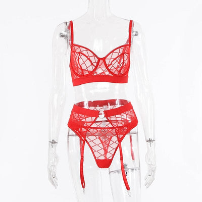 Sexy Erotic Lingerie Plaid Lace Underwear Brief Sets Accessories BlissGown 