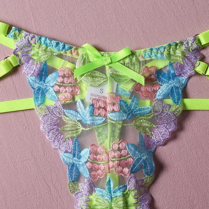 Sexy Floral Embroidery Set Underwire Bra Thongs Lingerie Accessories BlissGown 