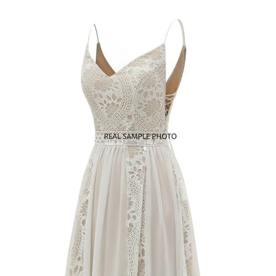 Sexy Lace Beach Bohemian Spaghetti Straps Bridal Wedding Gown Beach Wedding Dresses BlissGown 