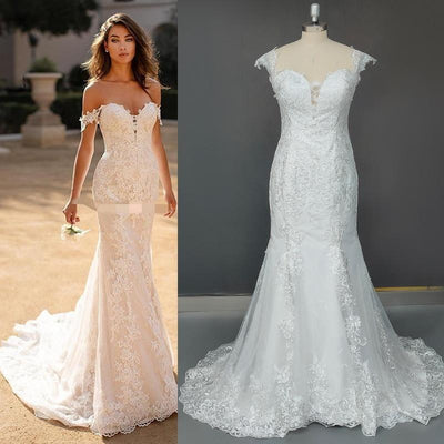 Sexy Off Shoulder Lace appliques Backless Mermaid Wedding Dress Sexy Wedding Dresses BlissGown 