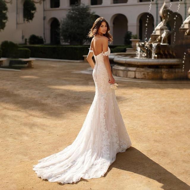 Sexy Off Shoulder Lace appliques Backless Mermaid Wedding Dress Sexy Wedding Dresses BlissGown as picture 12 