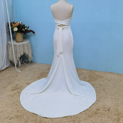 Sexy Spaghetti Straps Front Split Open Back Mermaid Bridal Gown Sexy Wedding Dresses BlissGown 