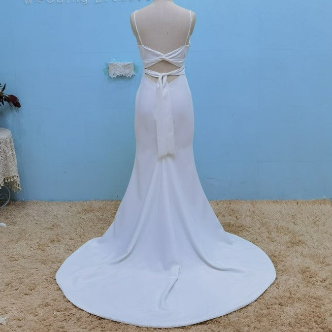 Sexy Spaghetti Straps Front Split Open Back Mermaid Bridal Gown Sexy Wedding Dresses BlissGown 